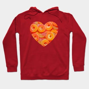 Sour Gummy Peach Rings and Slices Candy Photo Heart Hoodie